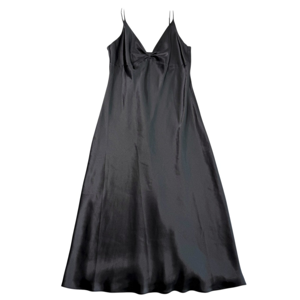 Vintage Y2K Jones New York Satin Slip Midi Dress Sz S Black Whimsigoth Coquette - Picture 5 of 8